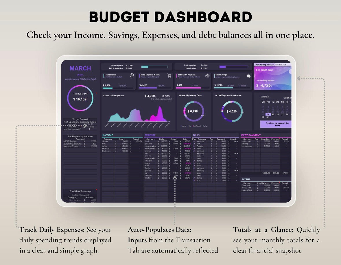 The Ultimate All-in-One Smart Budget Dashboard
 - Excel & Google Sheets
