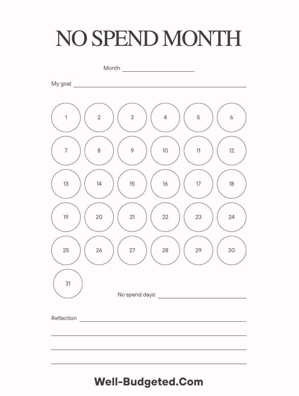No Spend Challenge - Bank Account Reset | 10 Pages