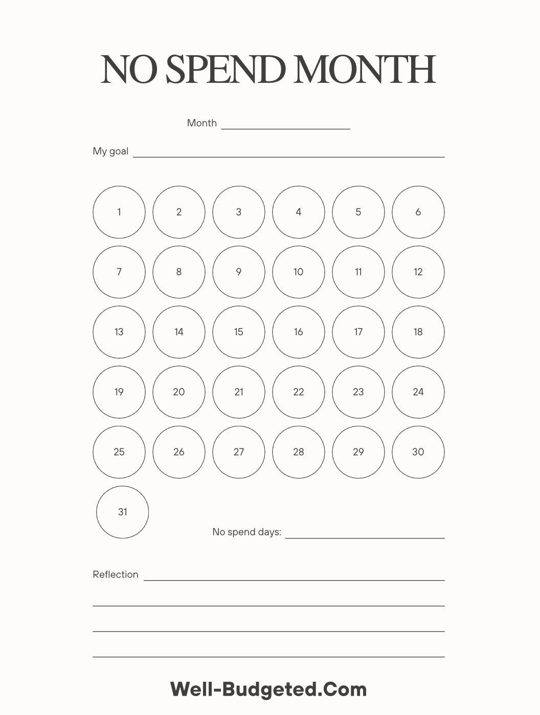 No Spend Challenge - Bank Account Reset | 10 Pages